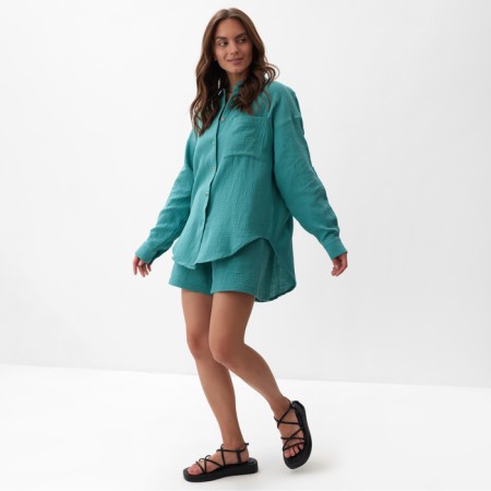Female oversized shirt Mist Muslin size l, col. turquoise-1