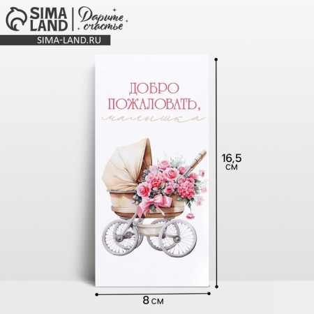 The envelope for the money "Welcome, baby", stork, 16.5 x 8 cm