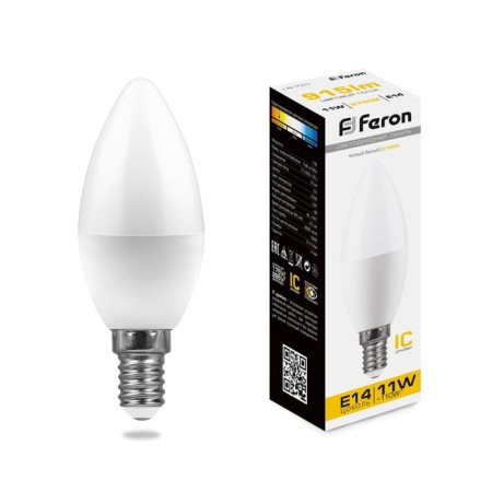 LED LED Feron, C37, 11 W, E14, 915 lm, 2700 K, 220 °, 114x37, warm white
