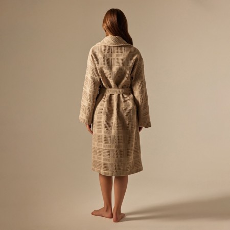Welfare Women's bathrobe SL Home: Chess "Sabbia", size S, 100% cotton, 340 g/m2-5