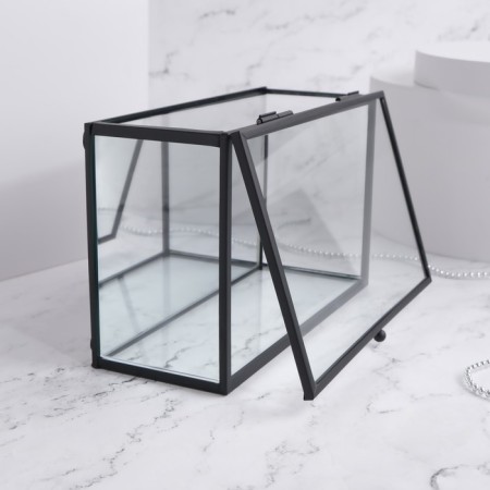 Organizer for storage, 1 section, with a lid, glass, with a mirror base, 17 × 10.5 cm, the color is transparent/black-7