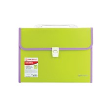 Plastic portfolio BRAUBERG Joy, A4 (330 x 245 x 35 mm), 13 departments, with edging, index labels, light green