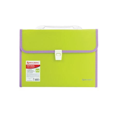 Plastic portfolio BRAUBERG Joy, A4 (330 x 245 x 35 mm), 13 departments, with edging, index labels, light green