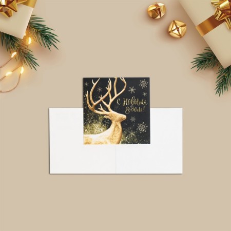Mini-postcard "Happy New Year!" Deer, 7 x 7 cm, New Year-1