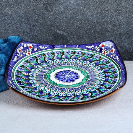 Largan Rishtan ceramics "Patterns", 25 cm, square, blue-3