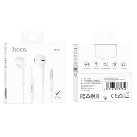 Hoco M101 headphones, wired, inserts, microphone, 1.2 m, white-8