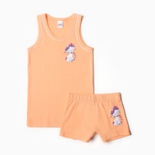 Kit for girls (T -shirt, panties), peach color, height 128 cm