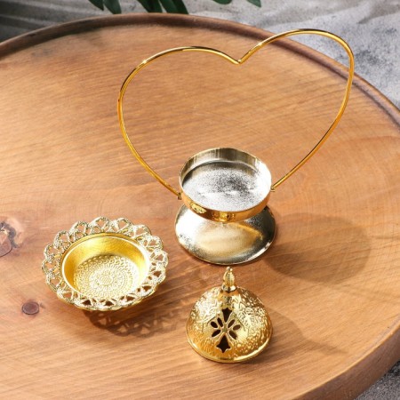 Kurilnitsa for incense powder and cones "Heart", golden, 14.5x13.5 cm-3