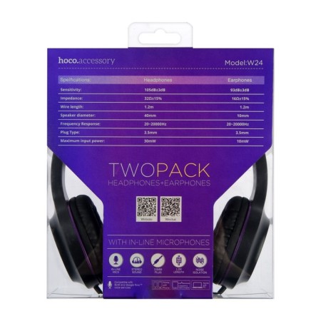 Hoco W24 headphone set, wired, overhead + vacuum, wired, purple-11