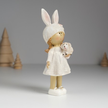 Souvenir Polystone "Girl in a hat with ears and flowers, with a lamb" MIX 5x4x15 cm-2