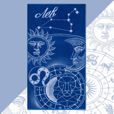 Terry Ethel towel "Zodiac Signs: Leo" Blue, 67x130 cm, 100% cotton, 420g/m2