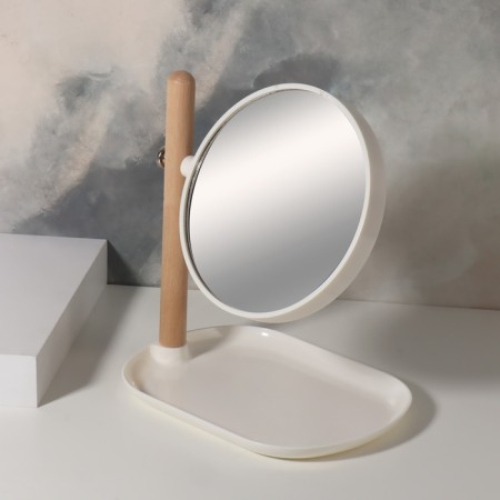 Mirror with a stand for storage "Circle", bilateral, with an increase, D mirror surface 14.5 cm, brown/white color-3