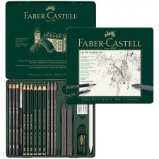 Artistic pencils (set) Faber-Castell Pitt Monochrome, 19 pieces, in a metal box
