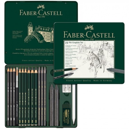 Artistic pencils (set) Faber-Castell Pitt Monochrome, 19 pieces, in a metal box