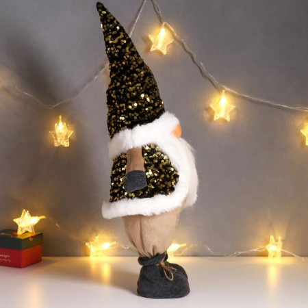 Interior doll "Santa Claus in a gold cap and a vest with sequins" 55x16x22 cm-1