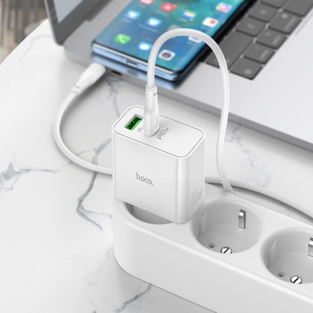 Network charger Hoco C113A, 1 Type-C, 1 USB, 65 W, PD + Qc, white-7
