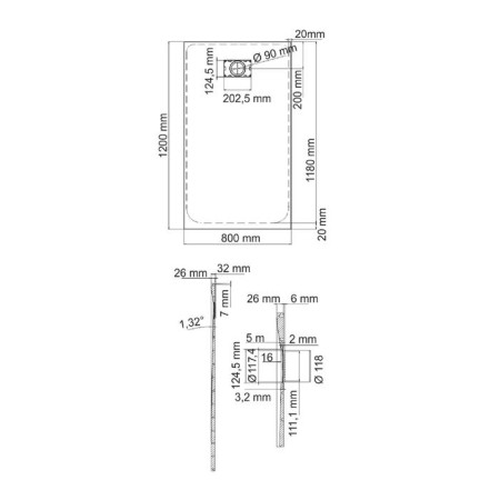 Shower pallet Wasserkraft Main 41T06, 1200 x 800 x 26 mm, rectangular, white-1