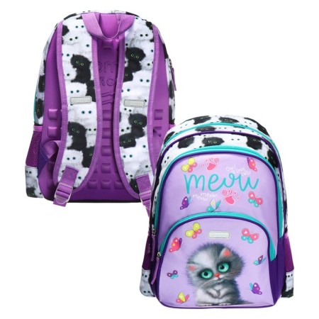 School backpack 38 x 27 x 17, ergonomic back, Devente Attomex Basic, Meow Cat "Sirens 70333438