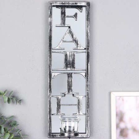Climber Plastic, glass for 1 candle "Reflection of faith" D-4 cm old. silver 8x12x41 cm-1