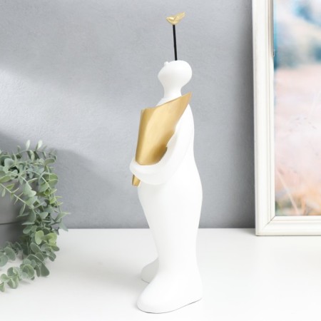 Souvenir Polystone stand "A man with a bird on the head" White 16x38 cm-3