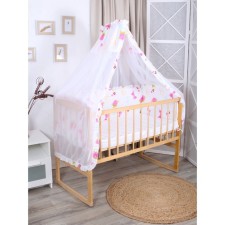 A set of sides in a crib with a canopy cane