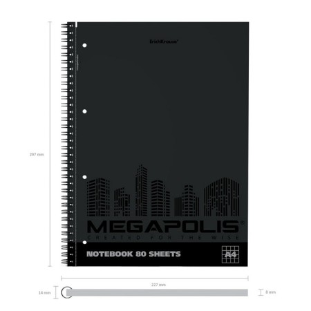 A4 notebook, 80 sheets in a cage on the crest Erichkrause Megapolis, cover coated cardboard, twein-lax, perforation, offset unit, whitewash 100%-4