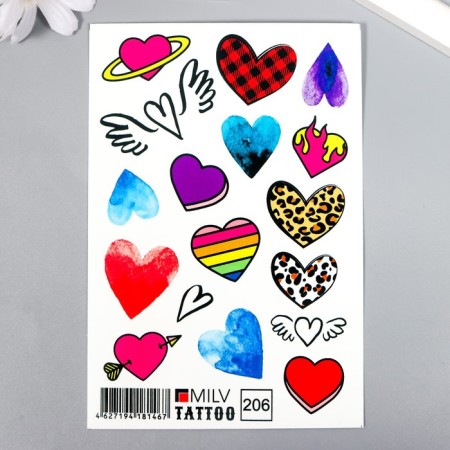 Tattoo on the body "Different hearts" 10x15 cm