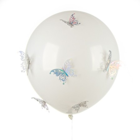 Latex ball 18 "Multi -colored butterflies", white, with stickers-1