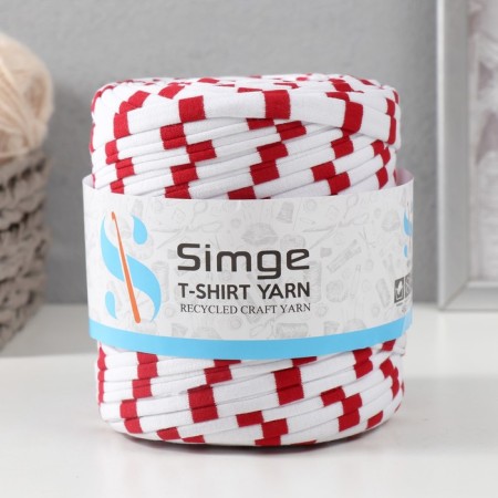 Knitted yarn secondary 90% cotton, 10% p/e, 100m/450 ± 50 g (white-red strip)