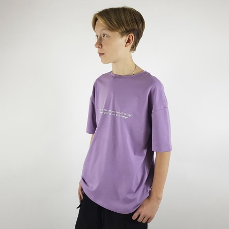 T-shirt for a boy, gray-violet, height 140