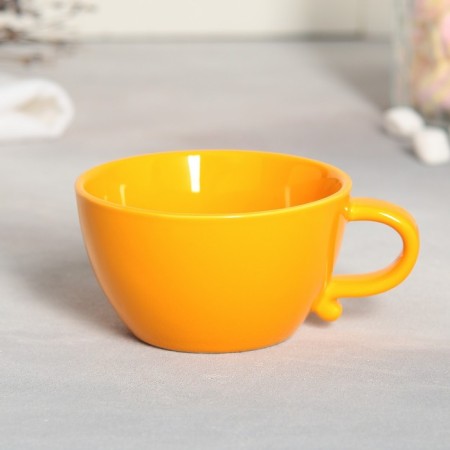 Tea couple ceramic "red cat", a mug 150 ml, a bowl of 10x3 cm, yellow color-3