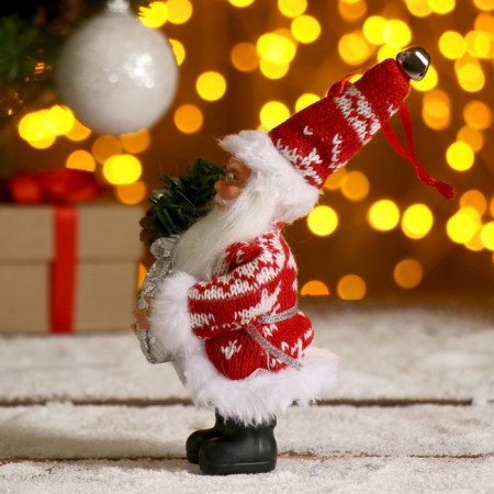 Santa Claus "In a red fur coat with a silver bag" 14 cm-1