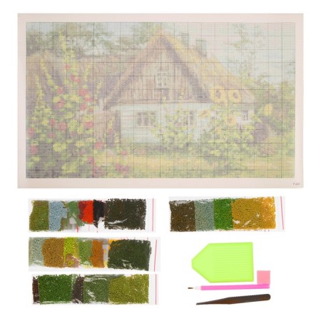 Diamond mosaic "House in the village", 50 × 30 cm, 31 color-1