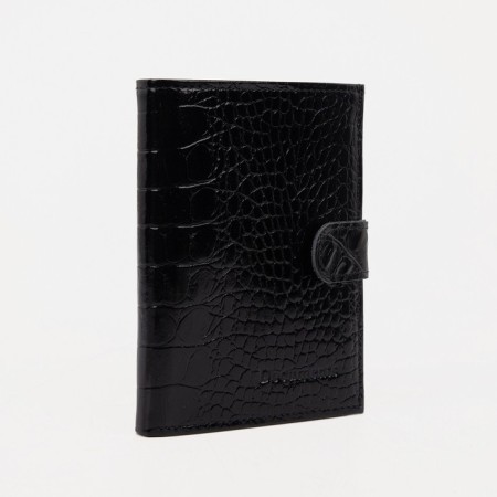 Male purse on the button for auto documents and passports, black color