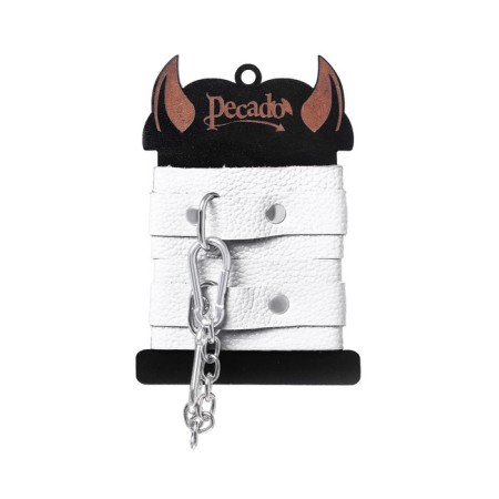 Pecado BDSM bracelets, mini with rounded corners, genuine leather, white-2