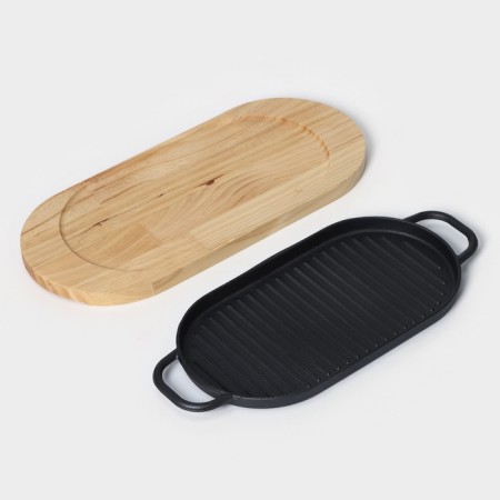 Grill pan, 37 × 16.5 cm, with handles, on a wooden stand-4