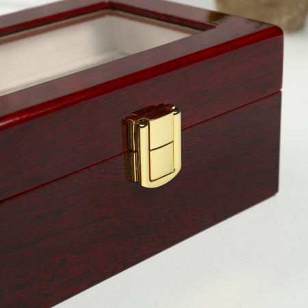Casket wood for clock 3 departments "Red-brown" varnish 8x16.5x11 cm-3