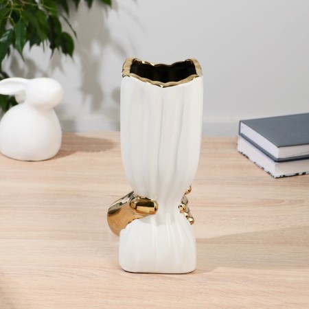 VAZ Ceramics "Derck" stripes, D-9.5 cm H-24.5 cm, golden white-1