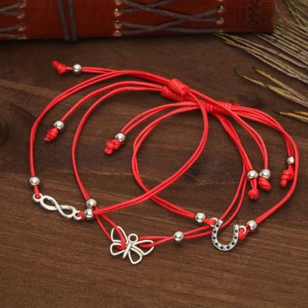 Bracelet-reinforcing "Red thread" set of 12 pcs., Assorted signs, color black silver, 17.5 cm-2