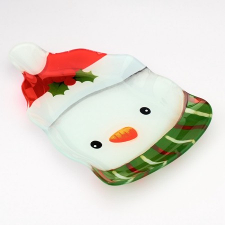 New Year. Glass plate "Snowman", 13.8 x 20.5 cm-1