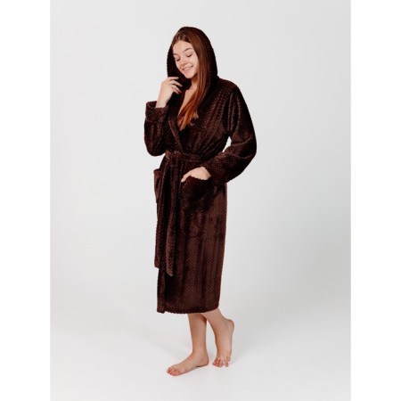 Women's robe with a hood, size 46, color chocolate-1