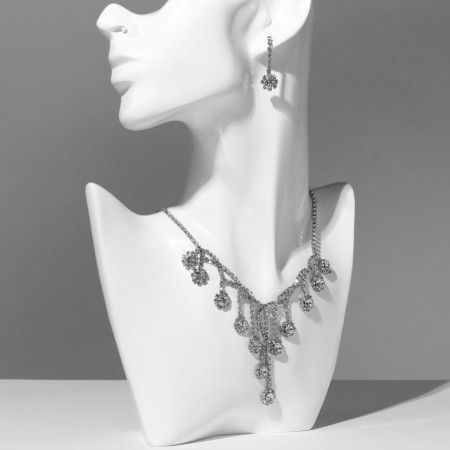 Set 2 objects: earrings, necklace "elite" waterfall, white color in silver, 37 cm