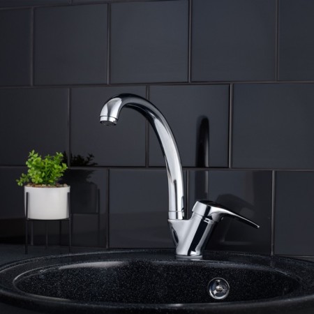 RMS SL50-011F kitchen mixer, single-leaf, high swivel spout, chrome-1