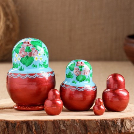 Nesting doll "pink flowers", 5 puppet, 14 cm-1