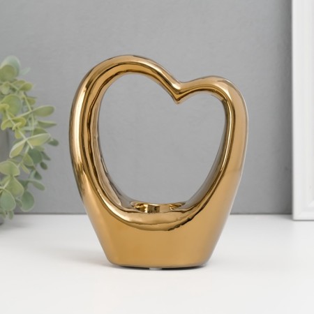 Ceramics candlestick for 1 candle "Heart" d = 4 cm gold 14.5x6x17 cm-4