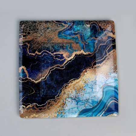 A plate disposable paper square "marble", blue, 21 cm-1