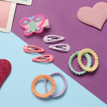 Hair set "Ray" (8 elastic band 3 cm, 4 invisibility 3 cm, clamp 4 cm) butterfly, mix-1