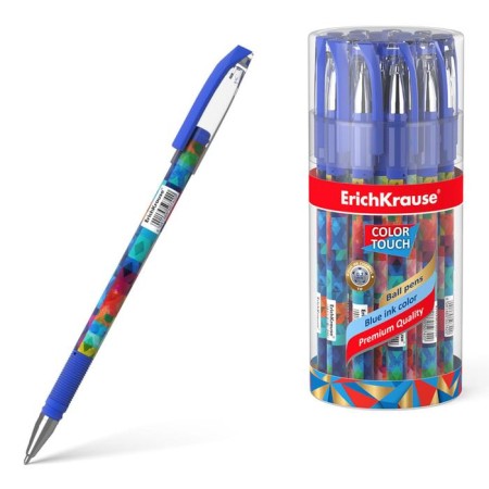 Ballic handle Erichkrause Colortouch Patchwork, node 0.7 mm, thin letter, rubber holder, rod with design, blue ink blue