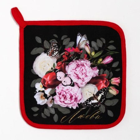 Kitchen "Flowers" mittens-output 20x28cm, 19x19cm wax, 100% HL-3