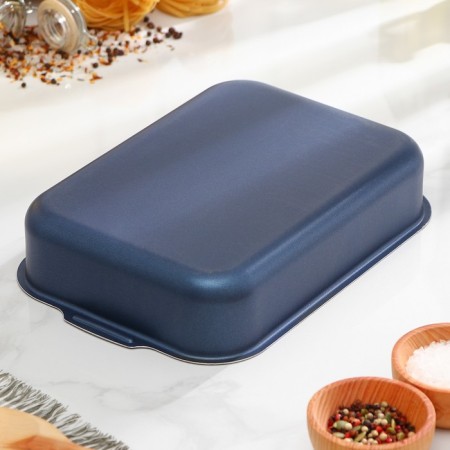 The baking sheet is rectangular, 19 × 25 cm, with a lid, anti -stick coating, blue color-4